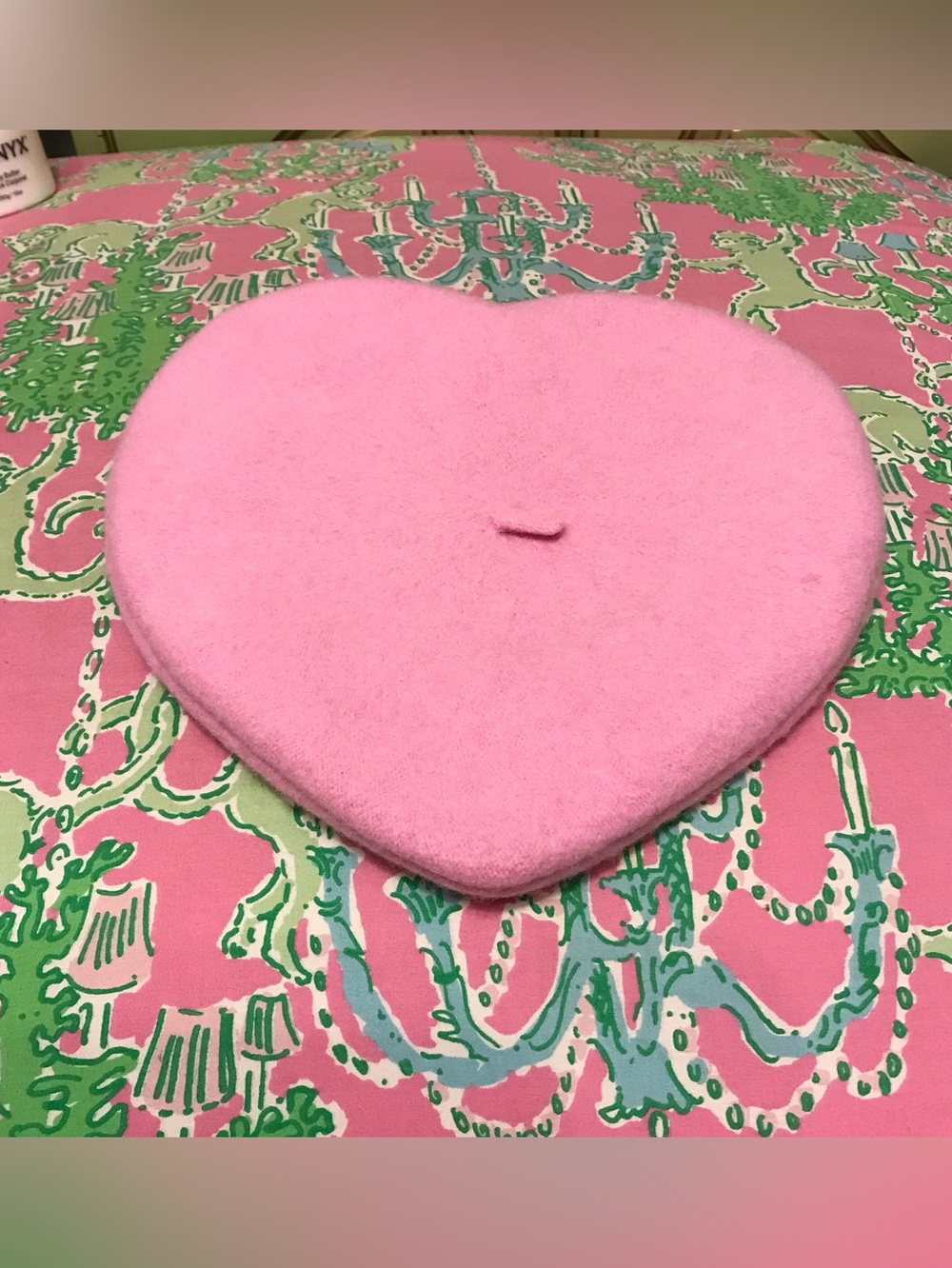 Pink heart shaped wool beret hat